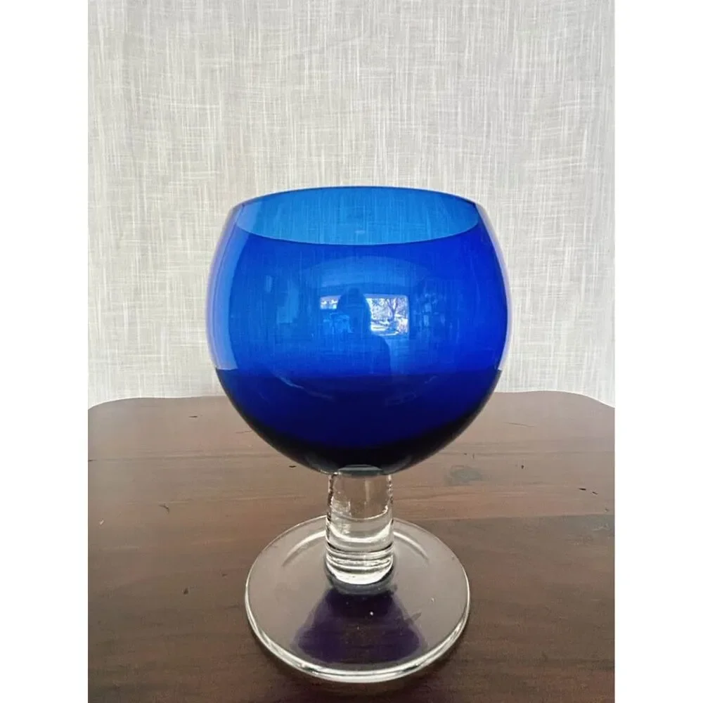 Vintage Crate and Barrel Deena Cobalt Blue Balloon Glass Goblet Vase 90s Retired